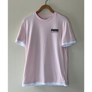 Men's Small PUMA Pink T-Shirt Short Sleeve w/White Mesh Cuffs & Hem